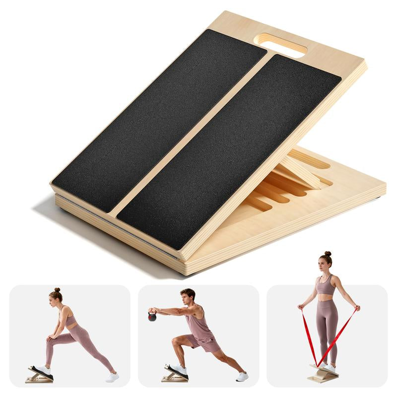 Slant Board for Calf Stretching, Adjustable Portable Wooden Board with 2 Resistance Bands & Training Poster,300 Lbs Weight Capacity Calf Stretch Wedge for Legs, Knees & Flexibility