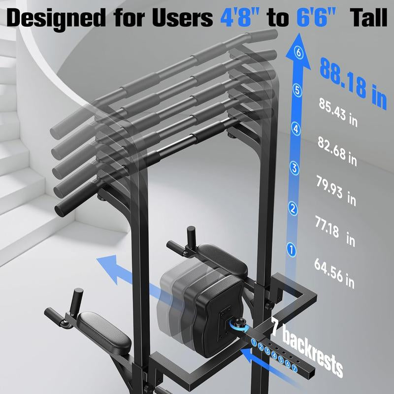 Sportsroyals Power Tower Pull up Bar Station, 450LBS Stable Pull up Dip Station for Home Gym Strength Training Equipment