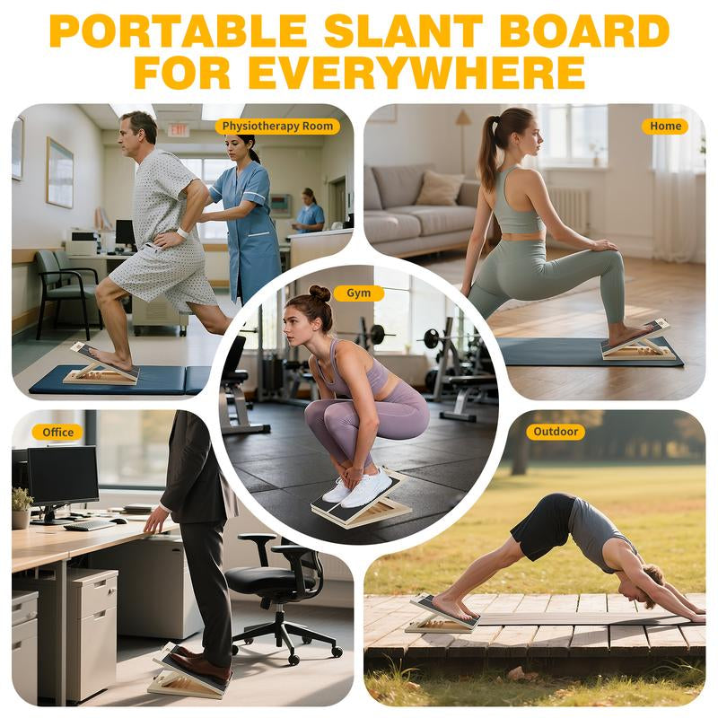 Slant Board for Calf Stretching, Adjustable Portable Wooden Board with 2 Resistance Bands & Training Poster,300 Lbs Weight Capacity Calf Stretch Wedge for Legs, Knees & Flexibility