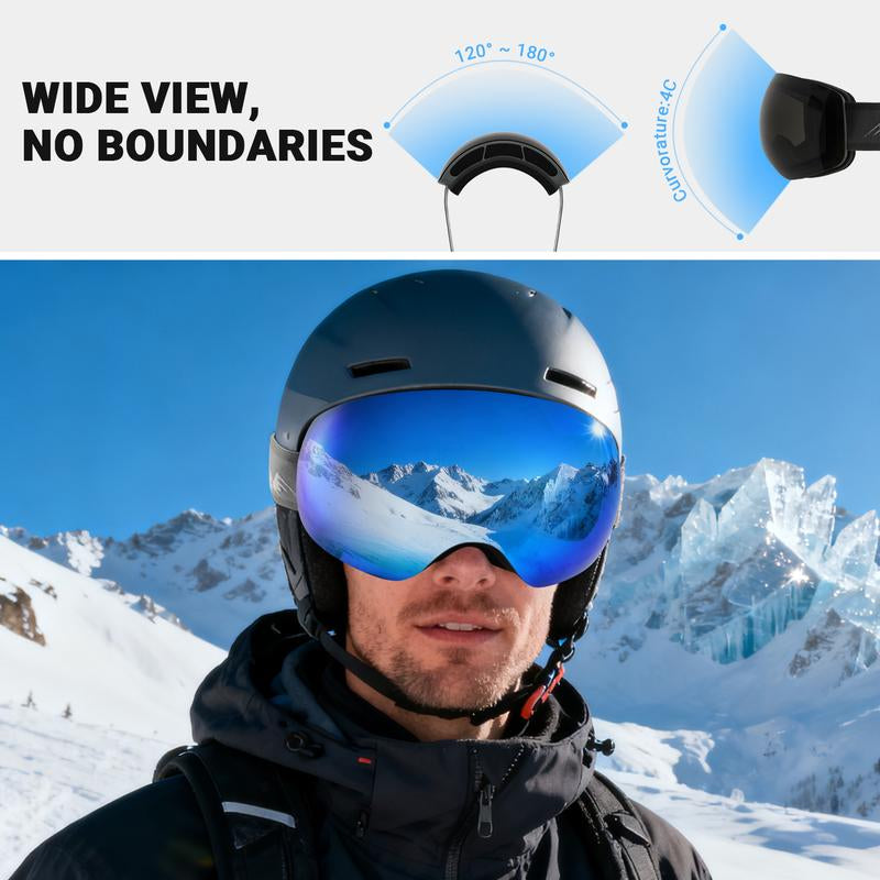 MEELOOG Ski Goggles Frameless OTG Snowboard Goggles Anti-Fog 100% UV400 Protection for Men Women with Double-Layer Spherical Lenses & Non-Slip Strap
