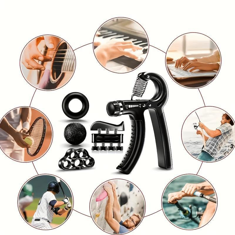 Hand Grip Strengthener Workout Kit (5 Pack) Forearm Grip Adjustable Resistance Hand Gripper, Finger Exerciser, Finger Stretcher, Grip Ring & Stress Relief Grip Ball for Athletes
