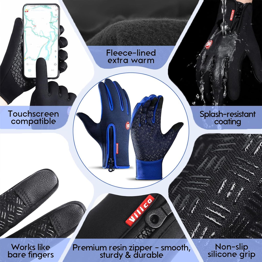 Insulated Thermal Winter Gloves with Touchscreen Compatibility - Waterproof Design for Outdoor Sports