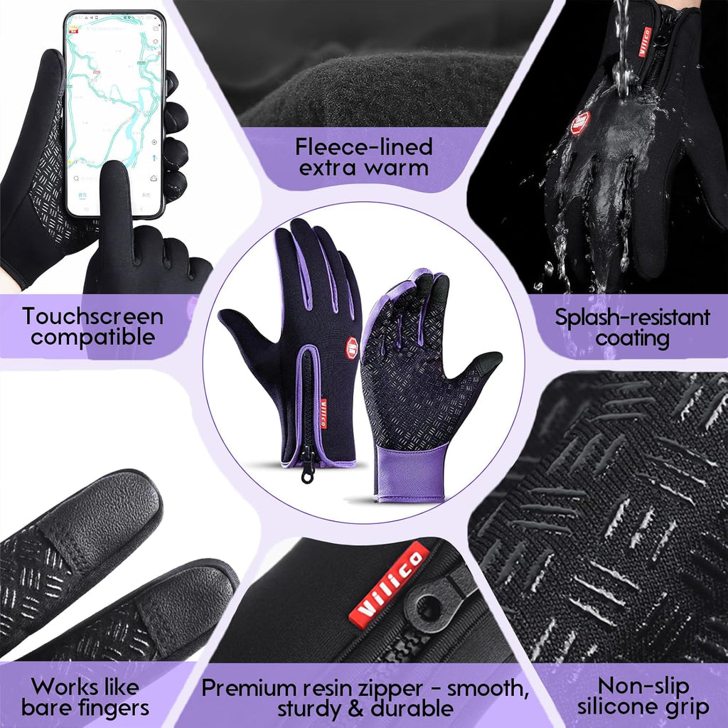 Insulated Thermal Winter Gloves with Touchscreen Compatibility - Waterproof Design for Outdoor Sports