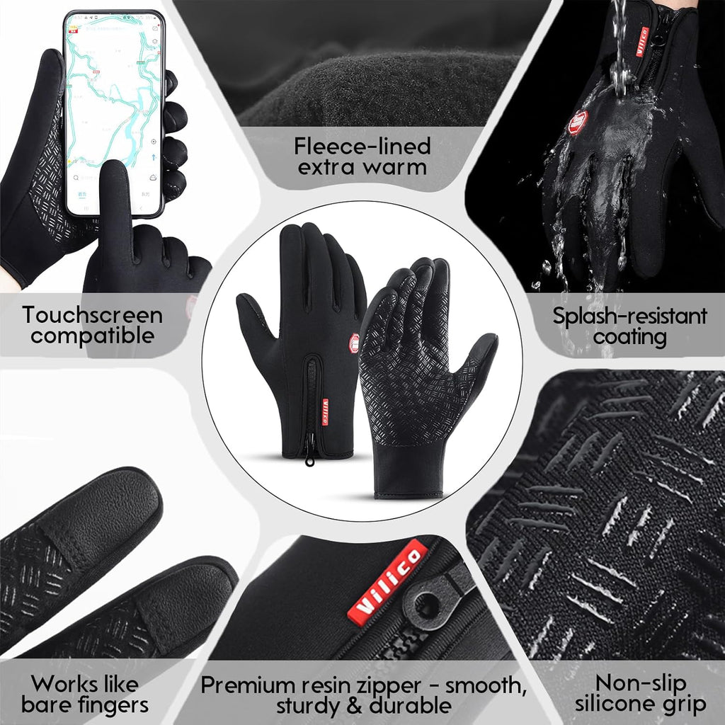Insulated Thermal Winter Gloves with Touchscreen Compatibility - Waterproof Design for Outdoor Sports