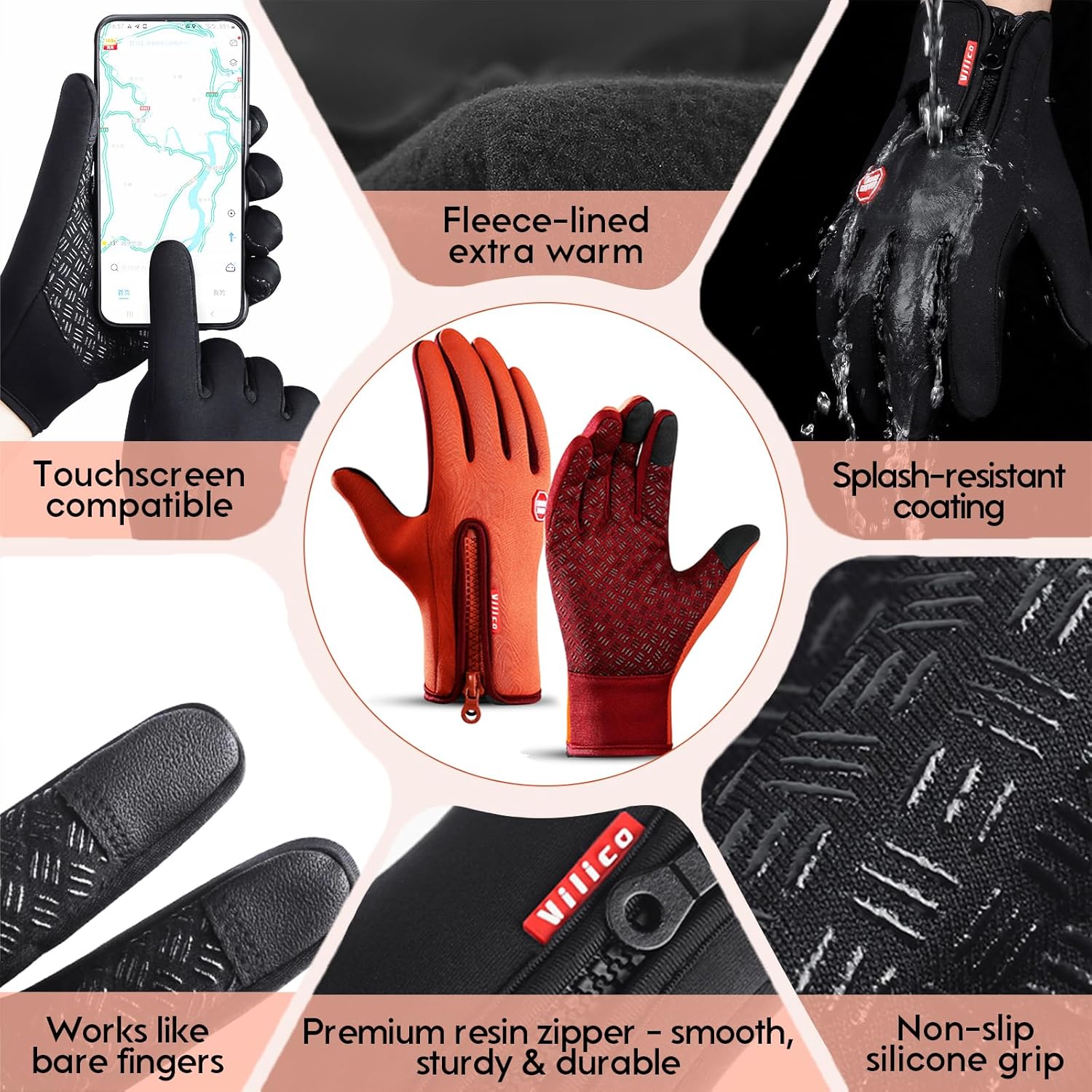 Insulated Thermal Winter Gloves with Touchscreen Compatibility - Waterproof Design for Outdoor Sports