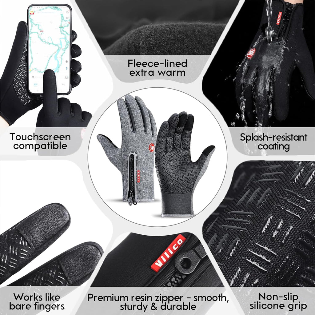Insulated Thermal Winter Gloves with Touchscreen Compatibility - Waterproof Design for Outdoor Sports