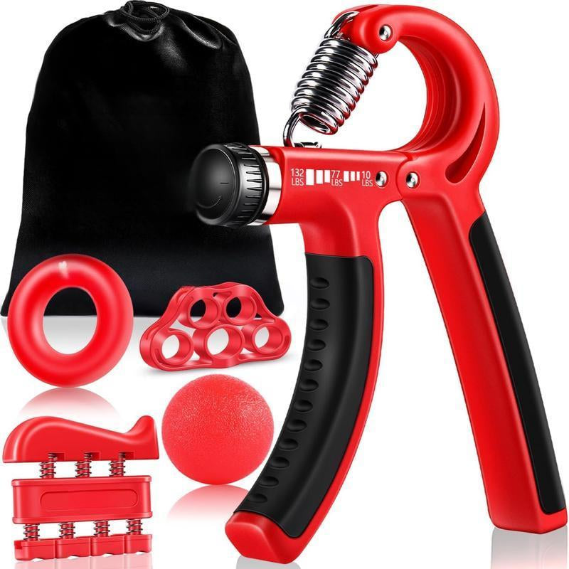 Hand Grip Strengthener Workout Kit (5 Pack) Forearm Grip Adjustable Resistance Hand Gripper, Finger Exerciser, Finger Stretcher, Grip Ring & Stress Relief Grip Ball for Athletes