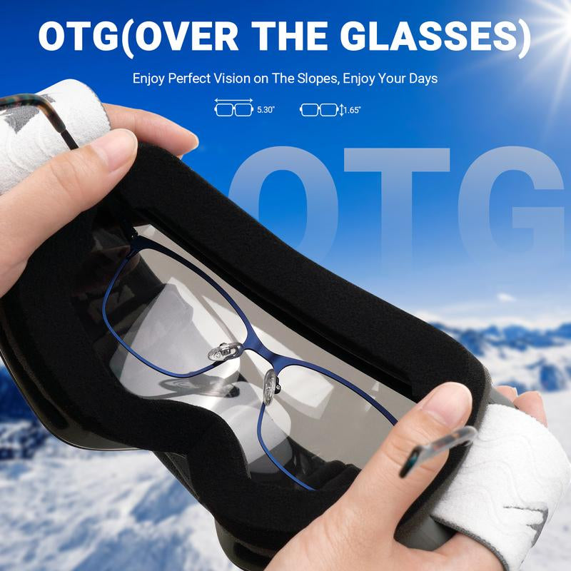 MEELOOG Ski Goggles Frameless OTG Snowboard Goggles Anti-Fog 100% UV400 Protection for Men Women with Double-Layer Spherical Lenses & Non-Slip Strap