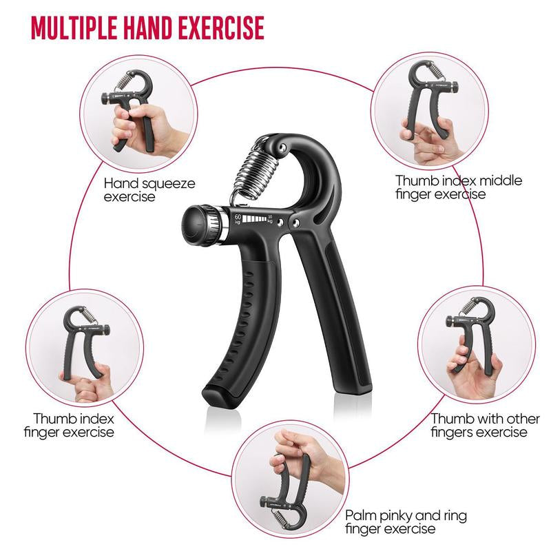 Hand Grip Strengthener Workout Kit (5 Pack) Forearm Grip Adjustable Resistance Hand Gripper, Finger Exerciser, Finger Stretcher, Grip Ring & Stress Relief Grip Ball for Athletes