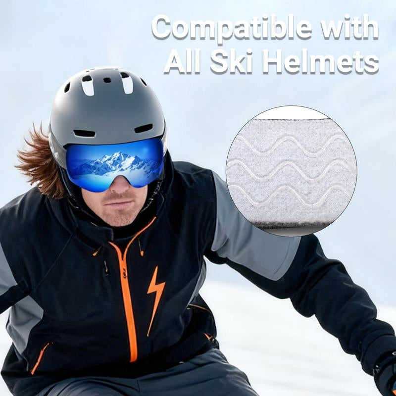 MEELOOG Ski Goggles Frameless OTG Snowboard Goggles Anti-Fog 100% UV400 Protection for Men Women with Double-Layer Spherical Lenses & Non-Slip Strap