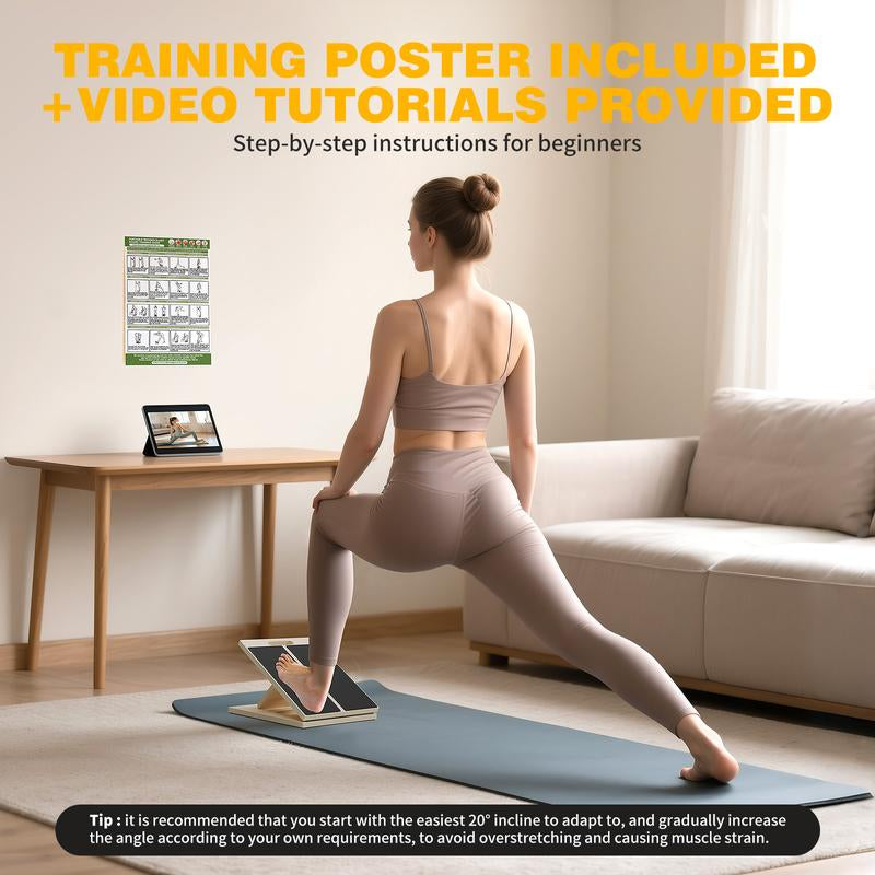 Slant Board for Calf Stretching, Adjustable Portable Wooden Board with 2 Resistance Bands & Training Poster,300 Lbs Weight Capacity Calf Stretch Wedge for Legs, Knees & Flexibility