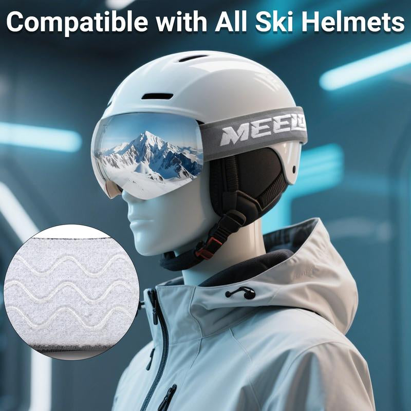 MEELOOG Ski Goggles Frameless OTG Snowboard Goggles Anti-Fog 100% UV400 Protection for Men Women with Double-Layer Spherical Lenses & Non-Slip Strap